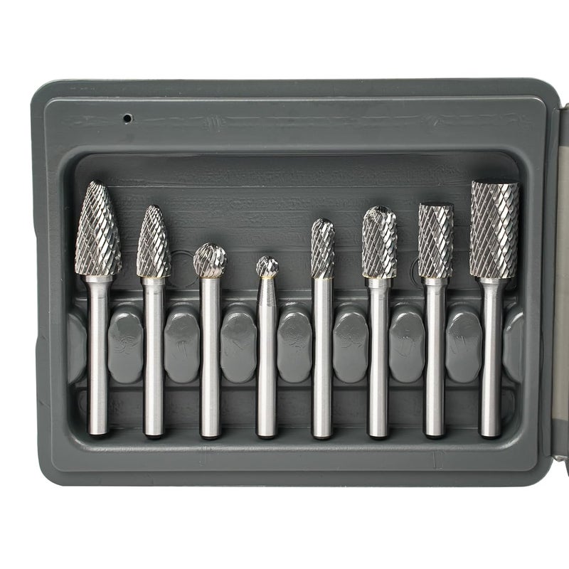 FHONK Carbide Burr Set 8 pcs, 1/4 inch Shank, Tungsten Carbide Rotary Files Bits, Professional Metal Working Tools, for Die Grinder Metal Wood Carving Engraving Drilling Grinding Milling Cutting (8) - Image 1
